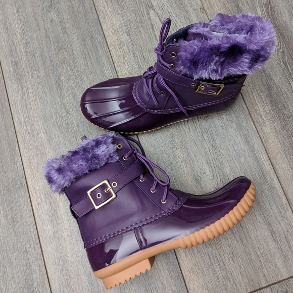 Shoes - Purple Faux fur zip-up Duck boots